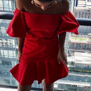 ALEXIS Red Off Shoulder Dress - XS